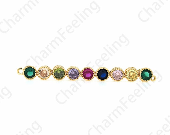 Micropavé CZ Round Charm,Bar Bracelet Connector,18K Gold Filled Round Connector,Necklace Connector,DIY Jewelry Supplies,50x5x3.5mm