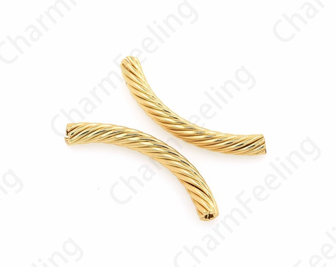 18K Gold Filled Long Tube Beads, Irregular Elbow Beads, Tube Beads,Tube Beads Charm, DIY Jewelry Making Accessories 44x5mm, hole 3mm