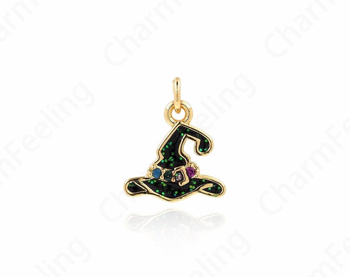18K Gold Filled Witch Hat Pendant, Hat Pendant, Enamel Charms, Fashion Jewelry, DIY Jewelry Supplies, 13.5x11x1.8mm