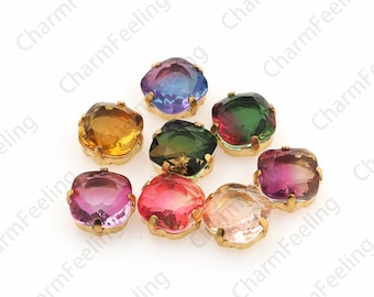 10pcs,Crystals,Flat Back Crystal Rhinestones,Glass Crystals With Gold Claws,Multi-Color And Multi-Size Options,DIY Jewelry Making