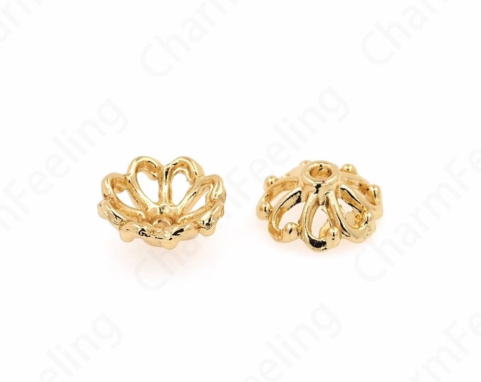10 pcs Alloy Bead Caps,Flower Caps,18K Gold Filled Flower Bead Caps,Pearl Caps,Spacer Jewelry, Brass Caps, DIY Gold Jewelry Making,10x4mm