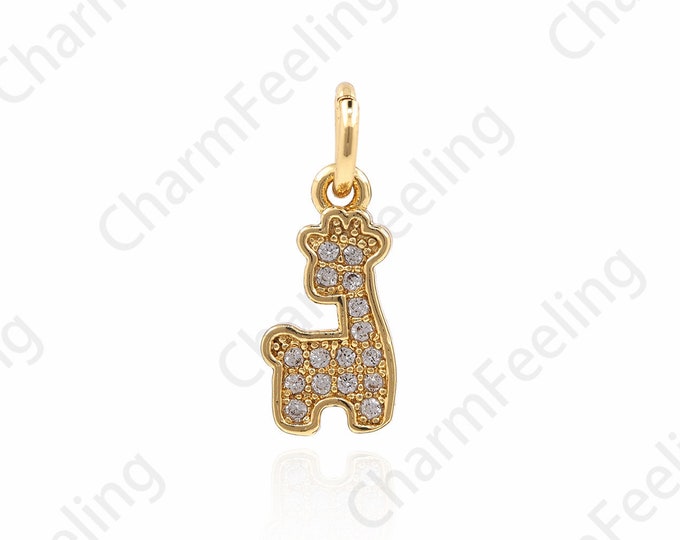 Mini Micro-Pave Giraffe Pendant, Gold Animal Charm, Giraffe Charm, DIY Jewelry Making Accessories 15x6x1.5mm 1pcs