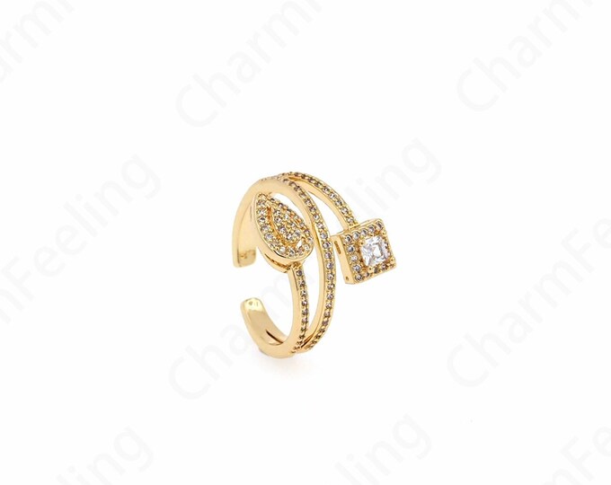 Line Rings,Leaf Ring, 18K Gold Filled Leaf Ring,Micro pavé CZ Art Rings, Adjustable Ring,Squre Rings, Ladies Ring, Gift For Her