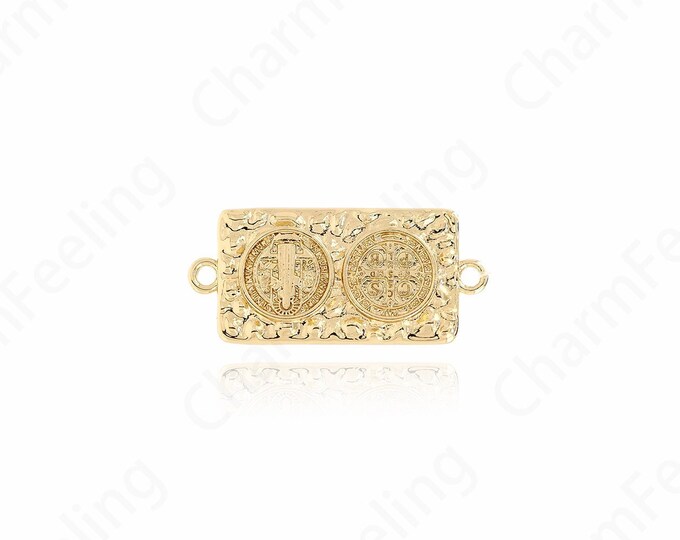 Micropavé CZ Notre Dame Connector, 18K Gold Filled Rectangular Connector, Maria Charm, Catholic Connector, Hand Link Head, 32.5x15x2.5mm