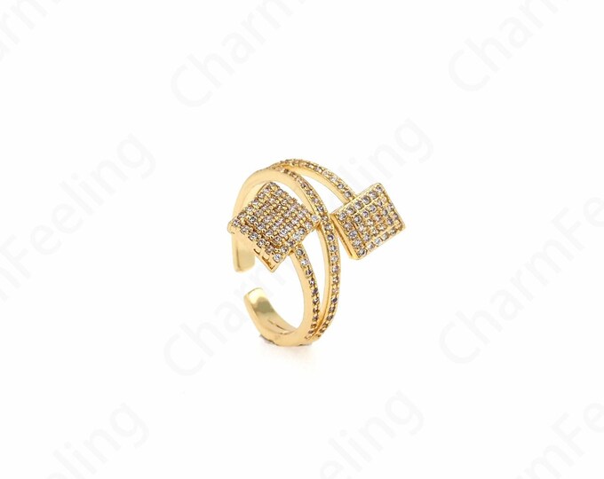 Thin Gold Rings, Line Rings,Gold Open Rings,Square Rings,Micropavé CZ Everyday Rings, 18K Gold Filled Adjustable Rings,