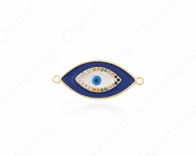 Micropavé CZ Magic Eye Connector,18K Gold Filled Enamel Only Connector,Eye Charm,Eye Jewelry,DIY Jewelry Accessories 12.5x28x2mm
