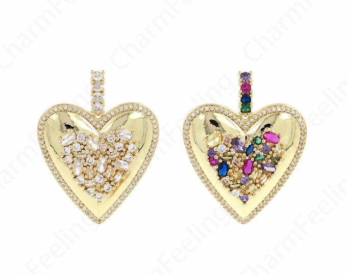 Love Charm, Heart Pendant, Micropavé CZ Love Necklace,18K Gold Filled Heart Charm, DIY Jewelry Accessories, 46x36x6.5mm