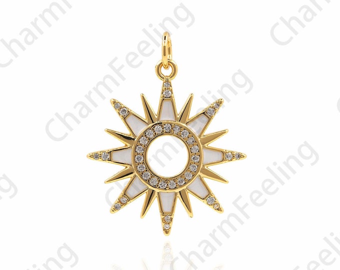 18K Gold Filled Sun Pendant,Enamel Sun Pendant, Micropavé CZ Enamel Sun Necklace, Enamel Charm, Sun God Charm, Hollow Sun Pendant, 27x21x2mm