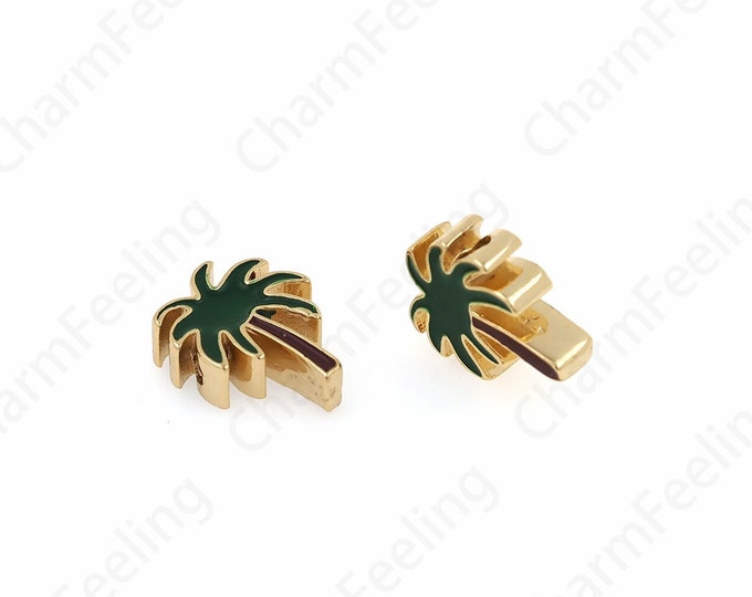 Palm Beads, 18K Gold Filled Enamel Beads, Tree Spacer Beads, DIY Jewelry Supplies, 15x12x4.3mm