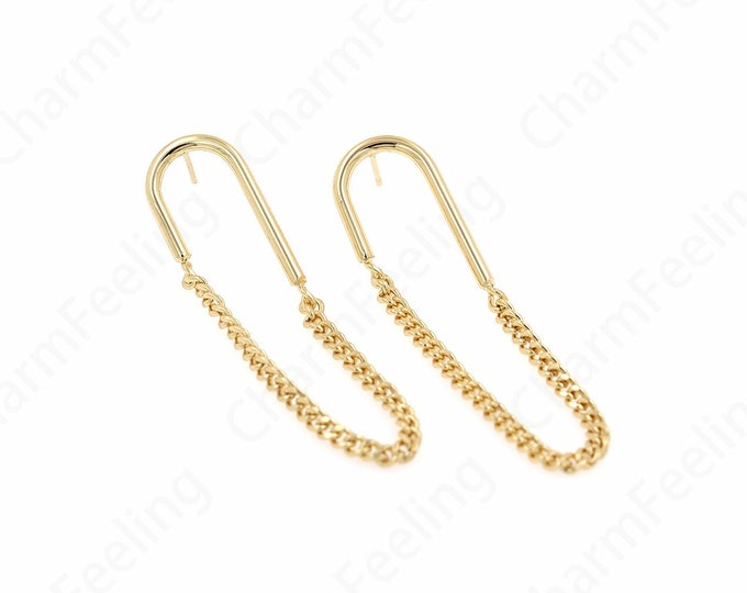 Dainty Fringe Earrings, Tassel Earrings,18K Gold Filled Chain Earrings, Bar Earrings,Boho Earrings, Drop Earrings,55x12.7x2mm