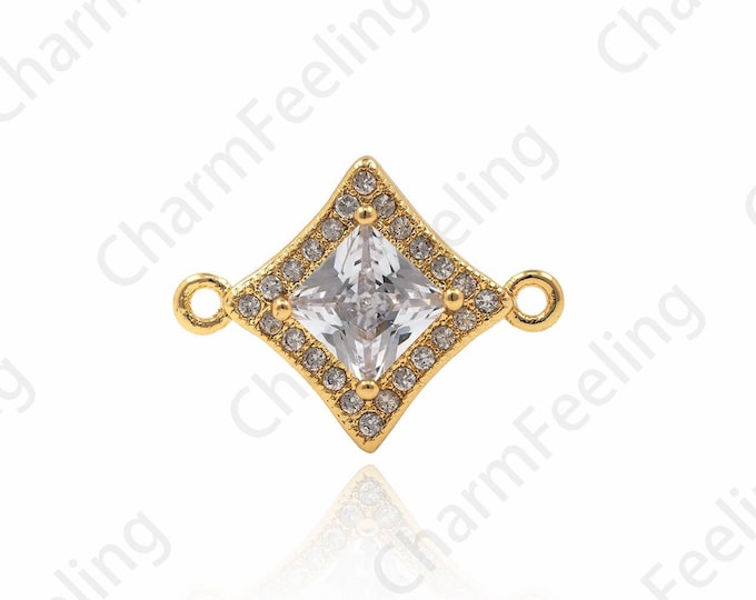 Micro-Pave Square Connector, CZ Square Connector, Square Charm, DIY Jewelry Making Accessories 14.4x19.3x4.9mm 1pcs