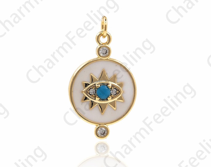 18K Gold Filled Eye Pendant, Magic Eye Necklace, Eye Charm, Micropavé CZ Enamel Necklace, DIY Jewelry Accessories 22x12x2mm