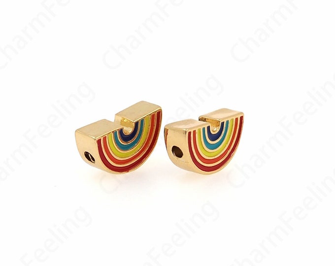 Rainbow Beads, 18K Gold Filled Bracelet Beads, Necklace Beads, Enamel Beads, Rainbow Charm, DIY Jewelry Supplies, 14.5x8x4mm