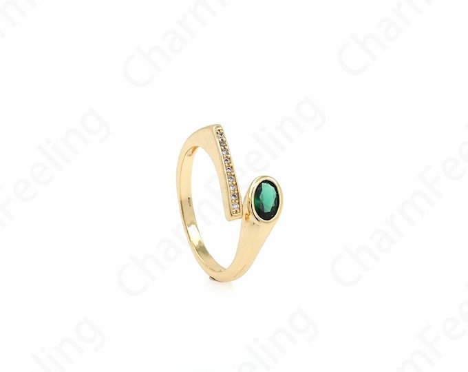 Line Rings, Micropavé CZ Signet Rings, 18K Gold Filled Adjustable Rings, Oval Rings, Gold Open Rings, DIY Jewelry Supplies