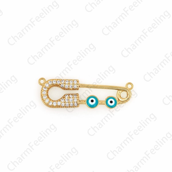 Connecteur de broche de sécurité Micro-Pavé CZ, connecteur de sangle de remplissage en or 18K, charme de broche de sécurité, accessoires de bijoux de bricolage, 9x28x2mm