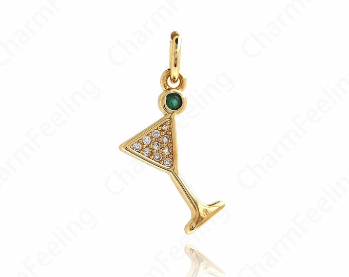 Micropavé CZ Wine Glass Pendant,18K Gold Filled Wine Glass Pendant, Wine Glass Necklace,Cup Pendant,DIY Jewelry Accessories, 20x9.5x1.6mm