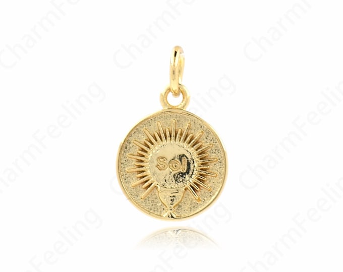 Round Pendant,Sun Charm, Sun Necklace,Sunshine Pendant, 18K Gold Filled Round Coin Pendant, DIY Jewelry Accessories 11x16.8x2.1mm