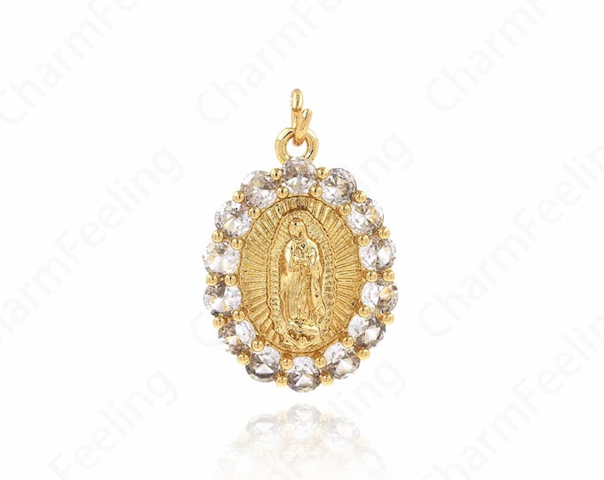 18K Gold Filled Virgin Mary Necklace，Mother Mary Pendant，Religious Jewelry,DIY Jewelry Supplies,23.5x15.5x3.5mm