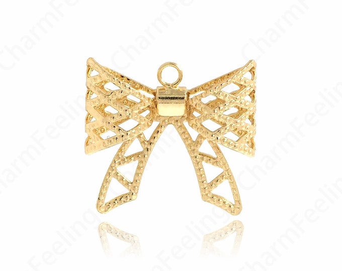 18K Gold Filled Bow Charm, Gold Bow Necklace, Bow Pendant,Dainty Knot Charm, DIY Jewelry Supplies, 19.5x20.3x6mm