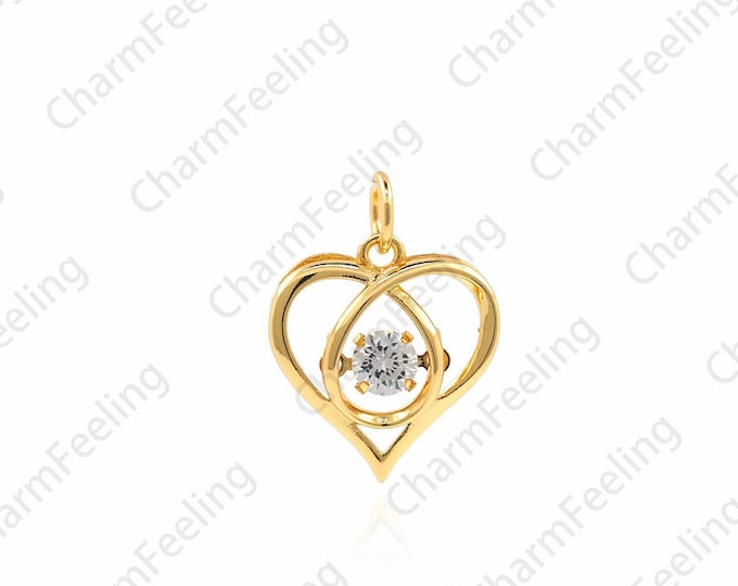 18K Gold Filled Line Heart Pendant, Love Necklace, Micropavé CZ Rhinestone Pendant, DIY Jewelry Accessories, 19x14x4.7mm