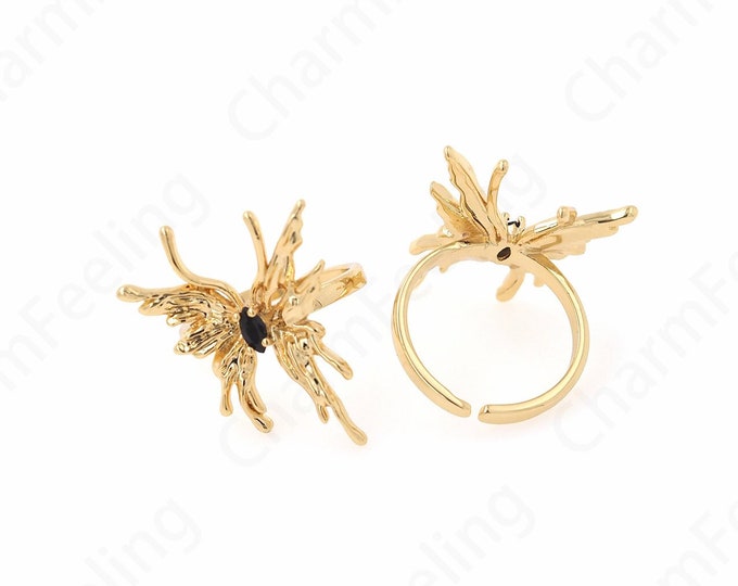 18k Gold Filled Insect Rings,Dainty Rings, Micropavé CZ Butterfly Rings, Adjustable Rings, Gold Split Rings, Gift for Her, Signet Rings