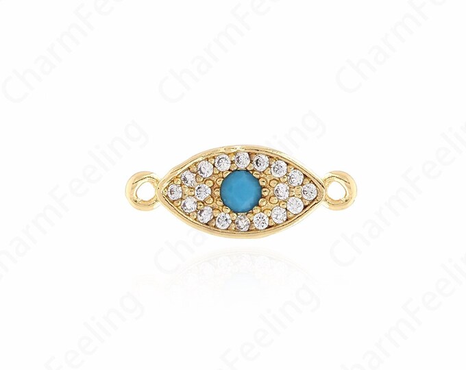 Eye Connector,  Micro-pavé CZ Lucky Eye Hand Link Head,18K Gold Filled Eye Connector, Good Luck Charm, DIY Jewelry 16.5x6.5x1.8mm