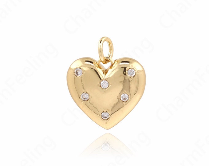 Heart Pendant, Micropavé CZ Love Necklace,18K Gold Filled Heart Charm, Love Charm, DIY Jewelry Accessories, 17x15x3mm