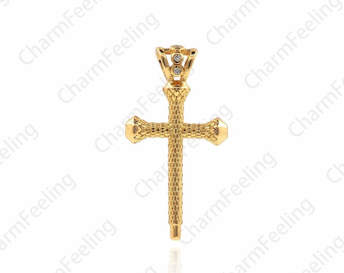 18K Gold Filled Religious Pendant, Cross Necklace, Gold Cross Pendant, Religious Necklace, Micropavé CZ Religious Pendant, 26x14x3.5mm