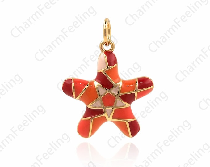 Starfish Necklace,Enamel Starfish Pendant,Gold Starfish Charm,18K Gold Filled Marine Life Pendant, Ocean Charm,Nautical Necklace,21x16x3.5mm