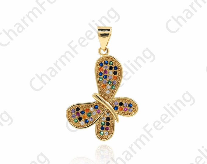 Butterfly Pendant,Butterfly Charm,Micropavé CZ Animal Charm,18K Gold Filled Insect Pendant,DIY Jewelry Making Accessories,27.5x17.5x1.8mm