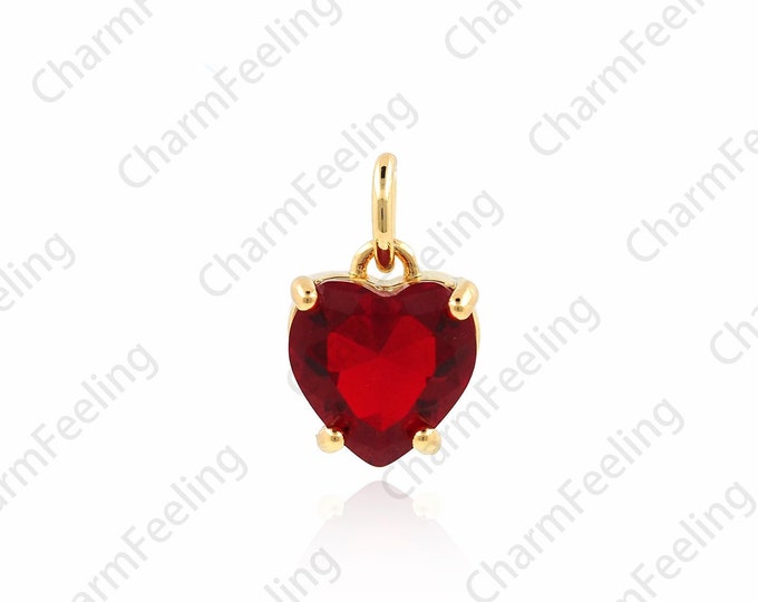 18K Gold Filled Crystal Heart Pendant, Micropavé CZ Love Necklace, Crystal Charm, Love Charm, DIY Jewelry Accessories, 22x16x7mm