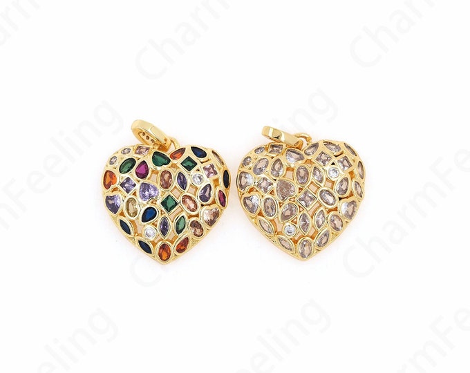 Love Charm, Micropavé CZ Love Necklace,18K Gold Filled Heart Charm, Heart Pendant, DIY Jewelry Accessories, 24.4x20x5mm
