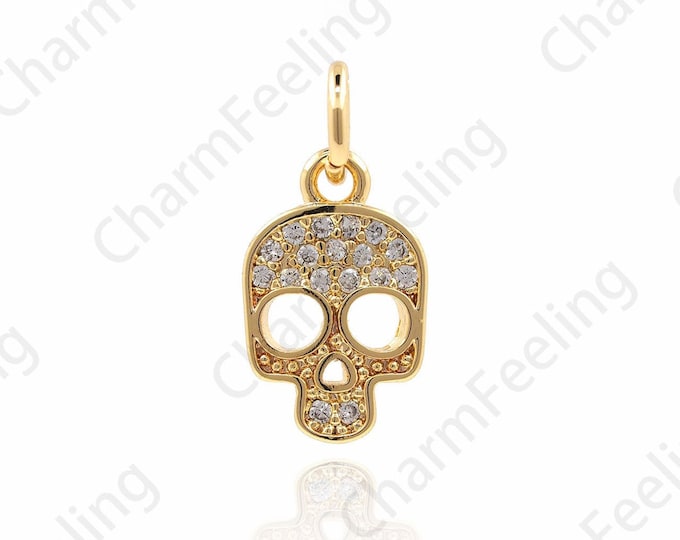 Mini Skull Pendant, CZ Skull Necklace, Micro-Pave Skull Pendant, Skull Charm, DIY Jewelry Making Accessories 15.4×7.5×1.7mm 1pcs
