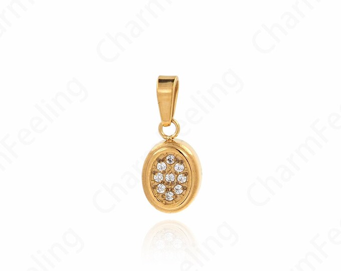 Oval Crystal Pendant, Micropavé CZ Oval Pendant, 18K Gold Filled Crystal Necklace, Crystal Charm, DIY Jewelry Accessories,15.5x6.8x2.5mm