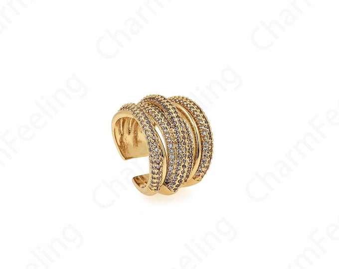 Art Rings, Statement Rings, Punk Jewelry, Micropavé CZ Everyday Rings, 18K Gold Filled Adjustable Rings, Round Rings, Gold Open Rings