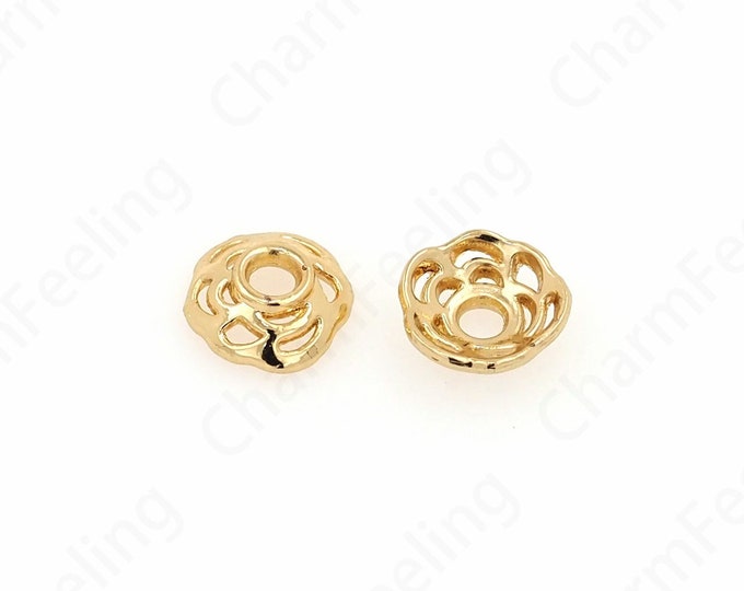 10 pcs Pearl Caps,Alloy Bead Caps,Flower Caps,18K Gold Filled Flower Bead Caps,Spacer Jewelry, Brass Caps, DIY Gold Jewelry Making,7x2.5mm