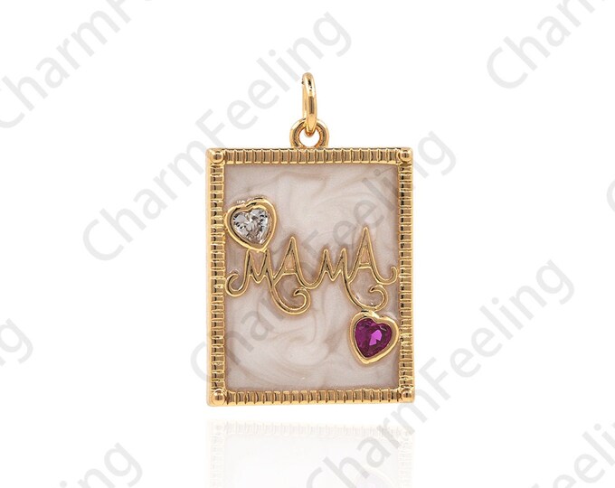 18K Gold Filled Square Mother Necklace, Mother Anniversary Gift, Rectangular Pendant, Mother Word Pendant, Rectangular Charm, 25.5x16x2.5mm