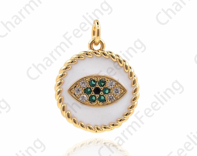 18K Gold Filled Eye Pendant, Magic Eye Necklace, Magic Eye Charm, Enamel Eye Pendant, Enamel Charm, DIY Jewelry Accessories 21x16x1.5mm