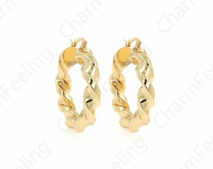 1 pair,Hollow Earrings, 18K Gold Filled Round Twist Earrings, Twist Earrings, Micropave CZ Gold Earrings, Earring Charm, 43.5x38x7mm