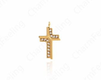 Pendentif Croix Or 24 Carats Plaqué Avec Chaîne Et Zirconia - Femme, DJADEE