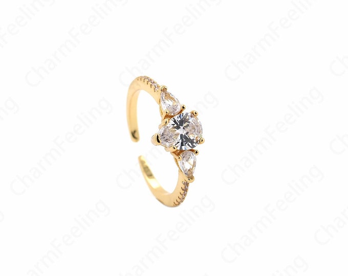 Micropavé CZ Everyday Rings, Gold Open Rings, Ring Charm, Round Rings, 18K Gold Filled Adjustable Rings, DIY Jewelry Supplies