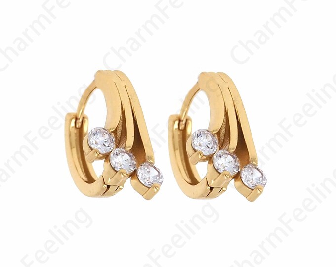 1 Pair,Plant Charm,  18K Gold Filled Flower Earrings, Flower Charm, Micropavé CZ Plant Earrings, Stamp Earrings,7x16.5x2.3mm