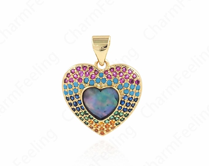 Micropavé CZ Heart Charm, Heart Necklace, Love Necklace, 18K Gold Filled Heart Pendant, DIY Jewelry Accessories 20x16x4.5mm