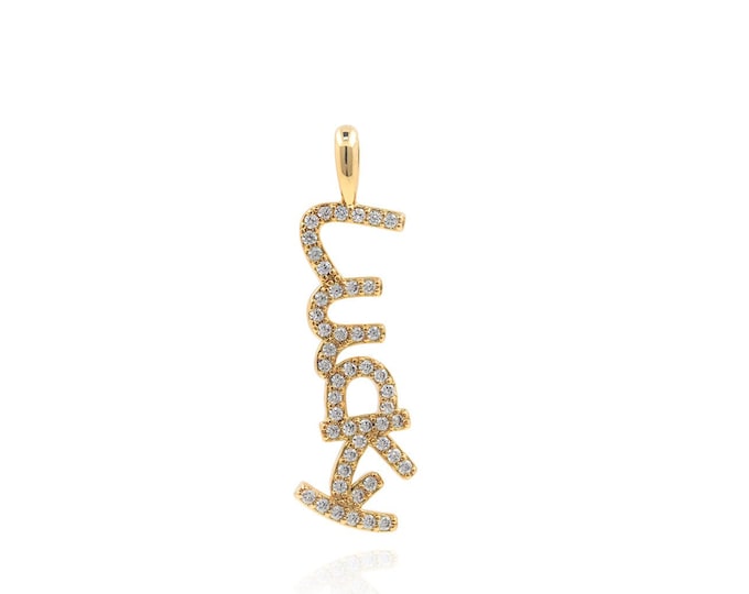 Lucky Pendant, Micropavé CZ Lucky Necklace, Letter Charm, 18K Gold Filled Letter Pendant, DIY Jewelry Supplies, 33x10x1.8mm