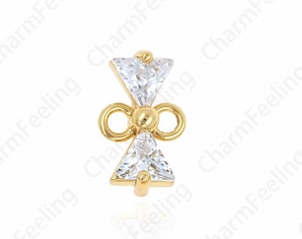 Funnel Connector, Micropavé CZ Bow Connector, 18K Gold Filled Bar Jewelry, DIY Jewelry Supplies, 4.5x8x2.5mm