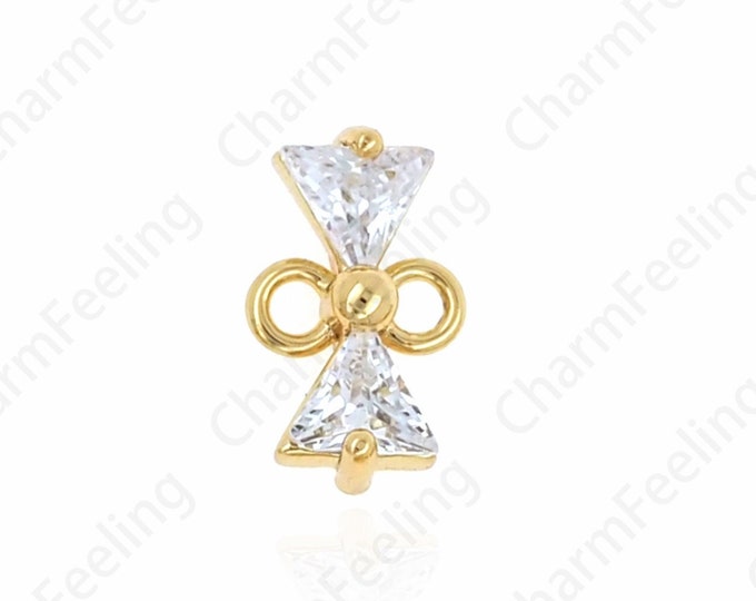 Funnel Connector, Micropavé CZ Bow Connector, 18K Gold Filled Bar Jewelry, DIY Jewelry Supplies, 4.5x8x2.5mm