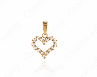 Micropavé CZ Heart Necklace,18K Gold Filled Heart Pendant, Love Necklace, Dainty Heart Charm, DIY Jewelry Accessories 16x11.5x2.3mm