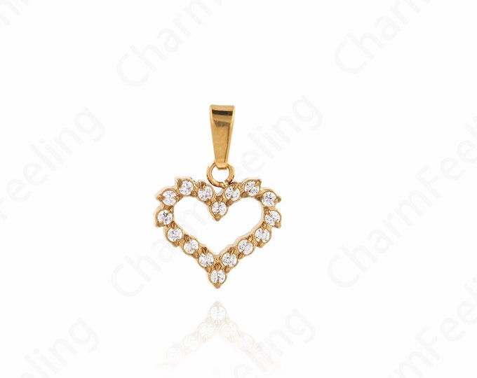 Micropavé CZ Heart Necklace,18K Gold Filled Heart Pendant, Love Necklace, Dainty Heart Charm, DIY Jewelry Accessories 16x11.5x2.3mm