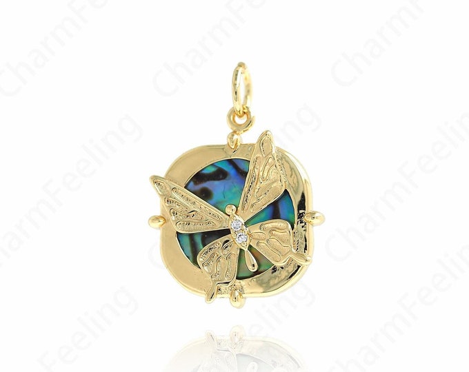 Animal Charm,MicroPave  CZ Butterfly Necklace, Butterfly Charm, Butterfly Pendant, DIY Jewelry Making Accessories 22x16.5x3.5mm