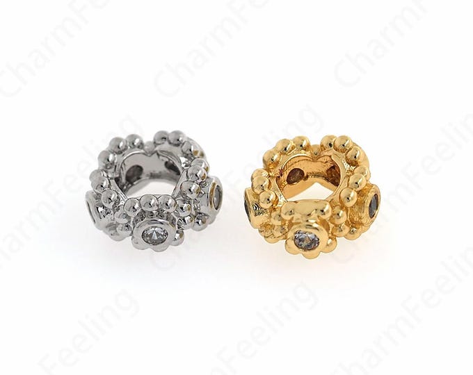 Micropavé CZ Bead Charm,18K Gold Filled Flower-Shaped Spacer Beads,Flower Beads,Flower Charm,DIY Fewelry Making Accessories,9.5x5mm
